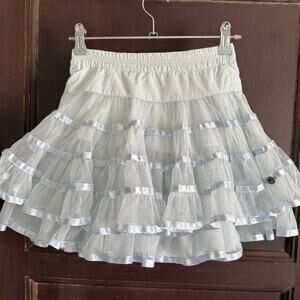 JOTTUM KIDS | Light Blue Tulle Ruffled Skirt Tutu with Ribbon Trim | Size 4